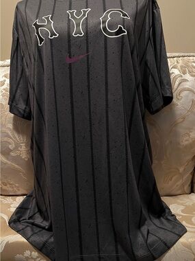 MLB  Nike Dark Gray NYC Graphic Long Tee with Purple Nike Swoosh